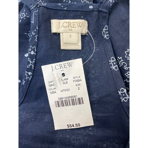 J.Crew Womens Navy Blue Bandana Print Spaghetti Strap Linen Tank Top Size 2 - Picture 4 of 5